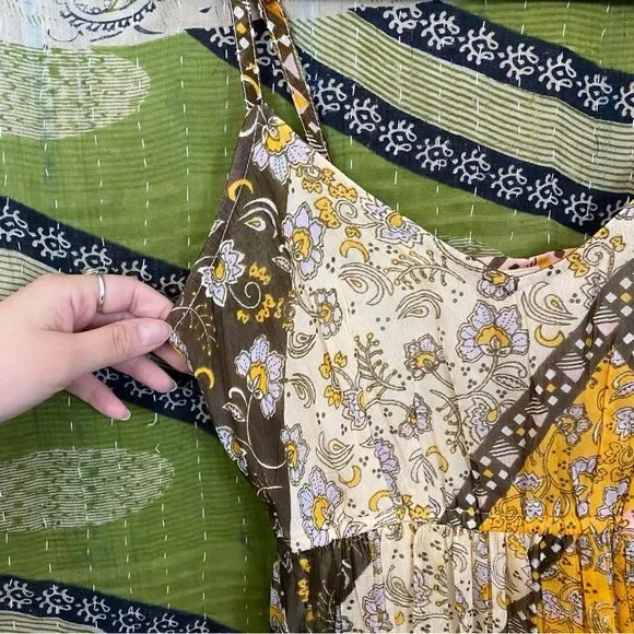 NWT RAGA Jenya Brown Boho Patchwork Maxi Dress Size Small - Picture 6 of 16